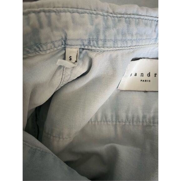 Sandro Light Chambray Denim Double Breasted Pocket Front Button Down Shirt Small - Picture 3 of 6